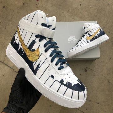 Custom Air Force 1 White With Navy And Gold Piano Pattern