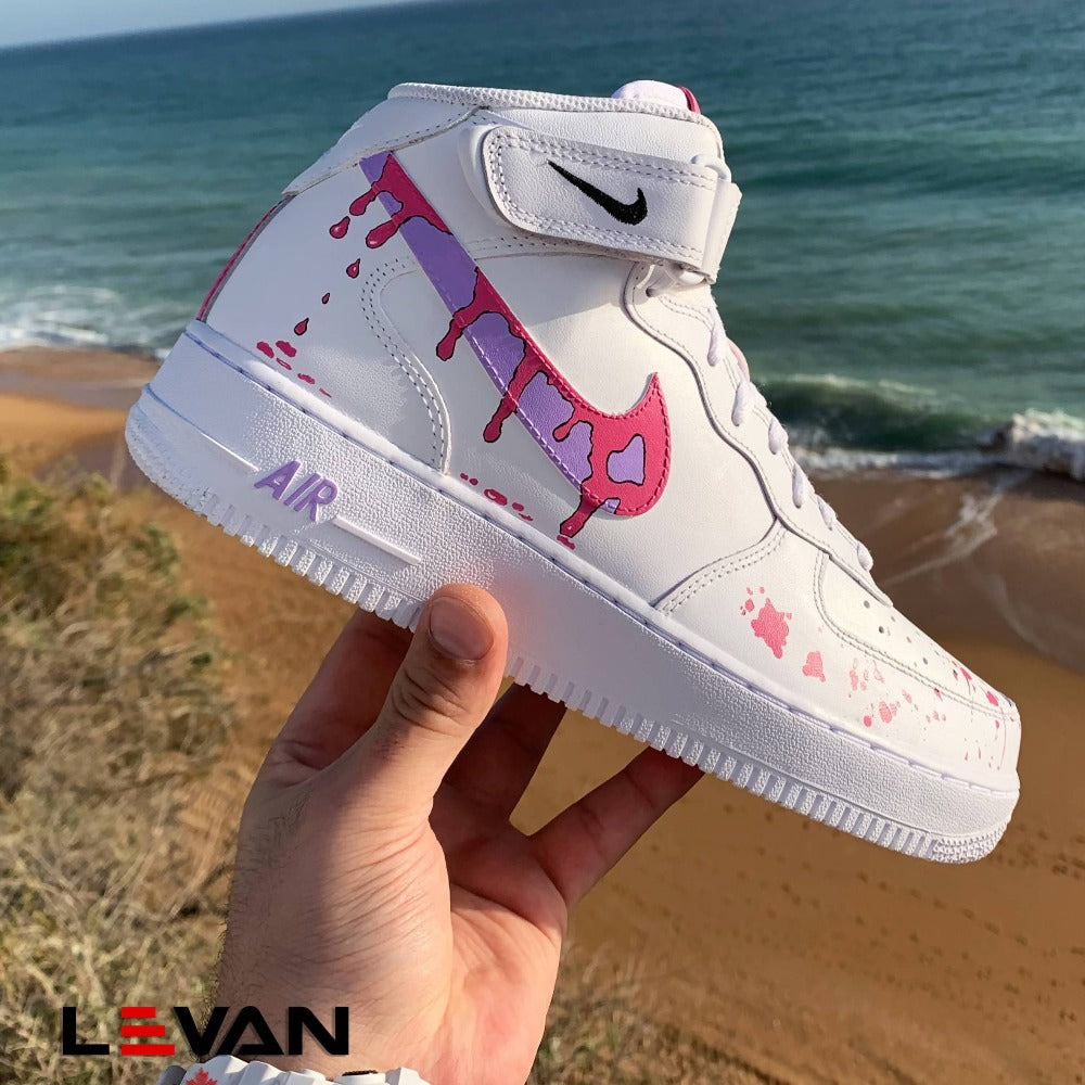 Custom Air Force 1 White With Pink And Purple Drip