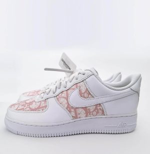 Custom Air Force 1 White With Pink Dior Logo Pattern