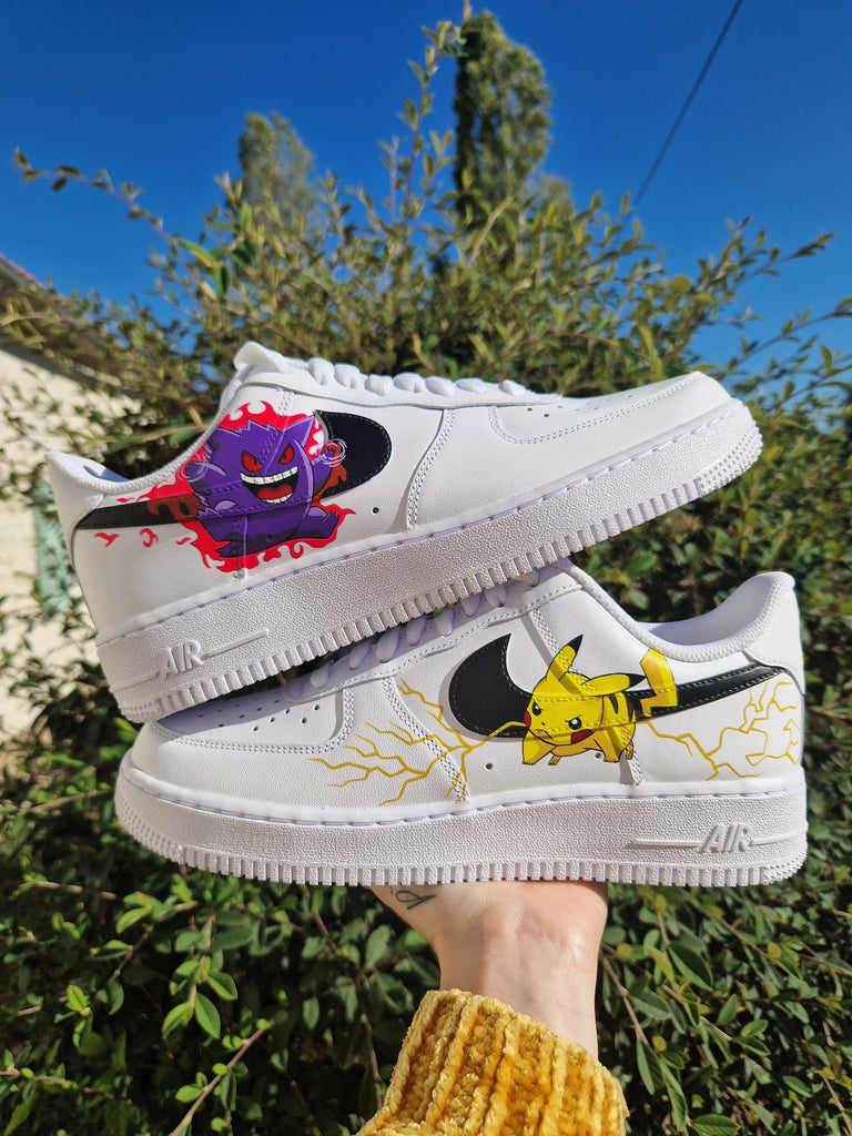 Custom Air Force 1 White With Pokemon Pikachu And Gengar Graphics