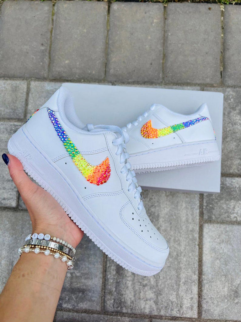 Custom Air Force 1 White With Rainbow Glitter Swoosh