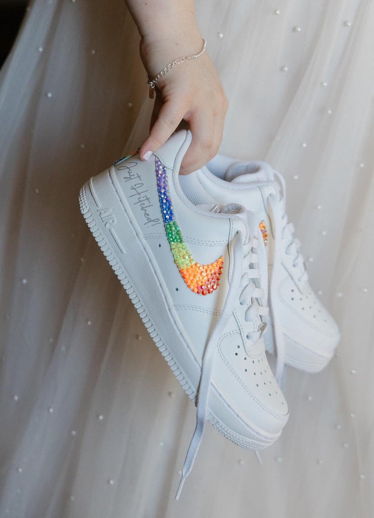 Custom Air Force 1 White With Rainbow Glitter Swoosh