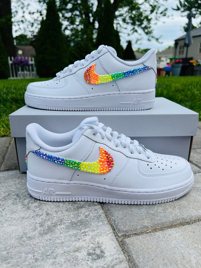 Custom Air Force 1 White With Rainbow Glitter Swoosh