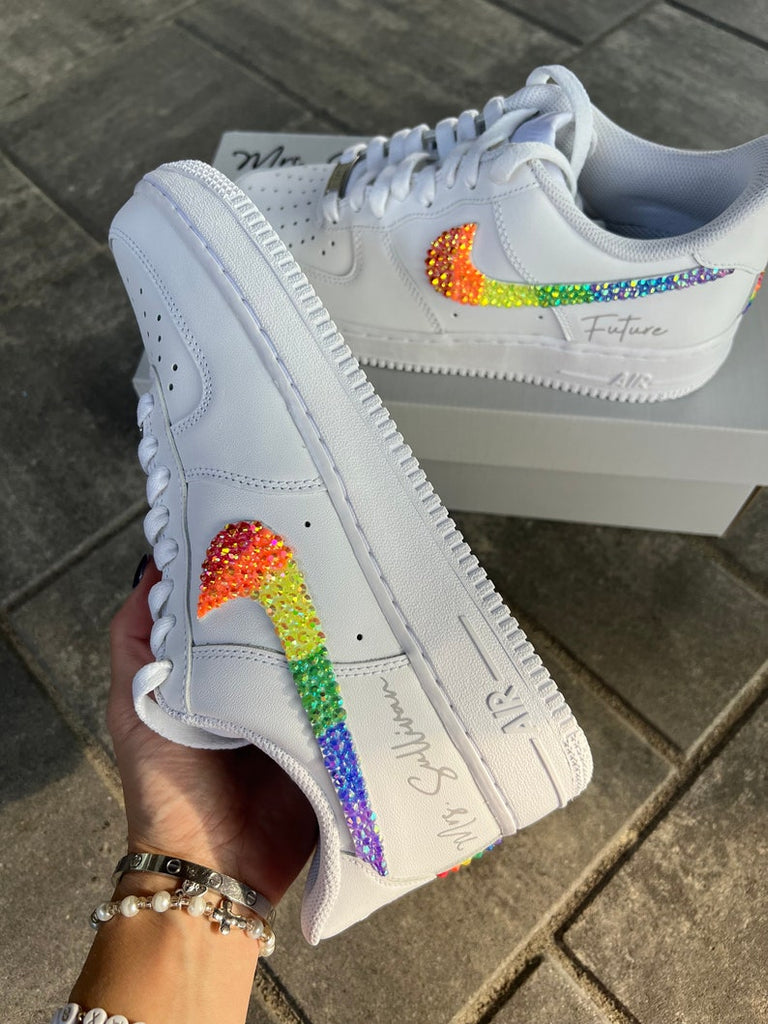 Custom Air Force 1 White With Rainbow Glitter Swoosh