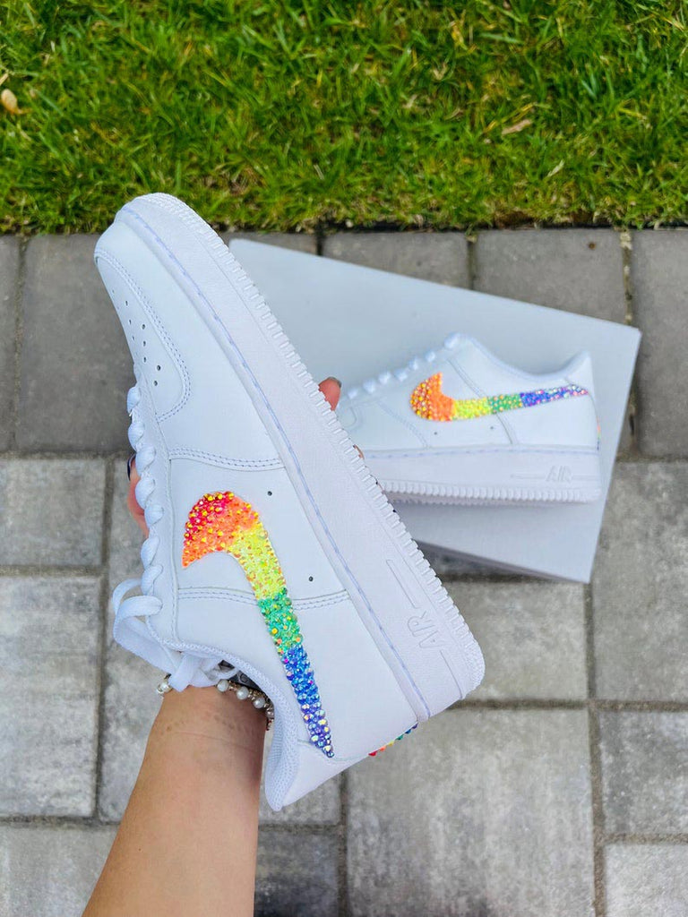Custom Air Force 1 White With Rainbow Glitter Swoosh