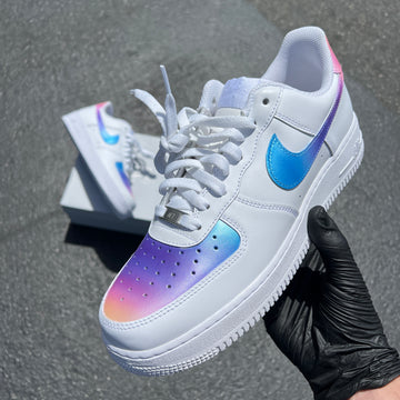 Custom Air Force 1 White With Rainbow Gradient Swoosh And Toe Cap