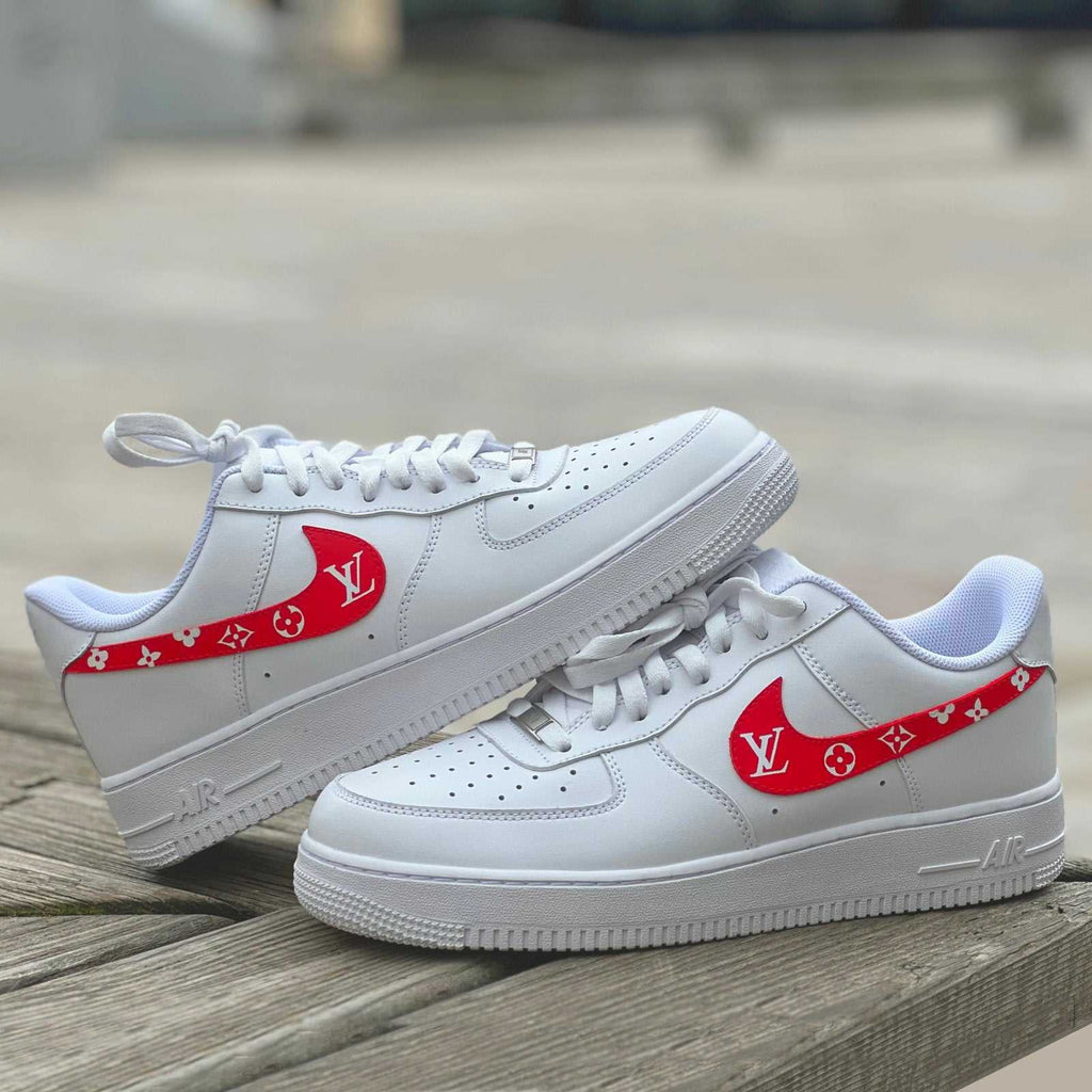 Custom Air Force 1 White With Red LV Patterns
