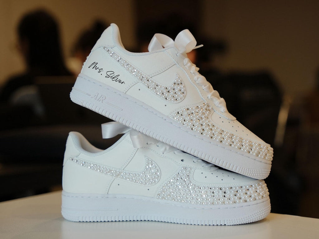Custom Air Force 1 White With Rhinestones And Bow