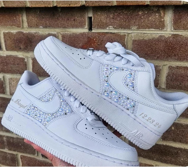 Custom Air Force 1 White With Rhinestones And Pearls