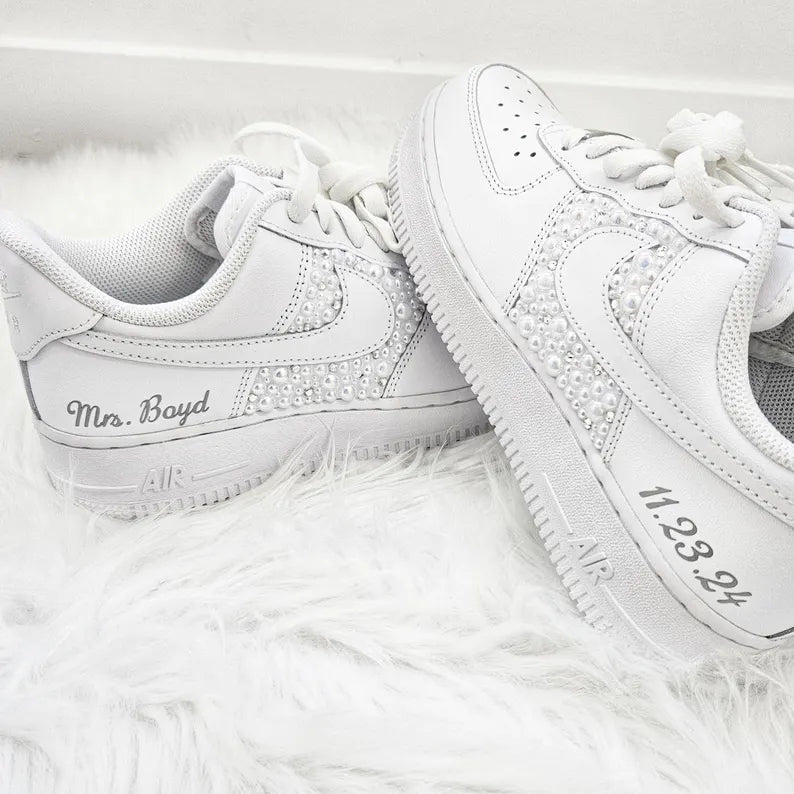 Custom Air Force 1 White With Rhinestones And Pearls