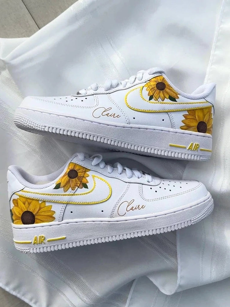 Custom Air Force 1 White Yellow Sunflower Design