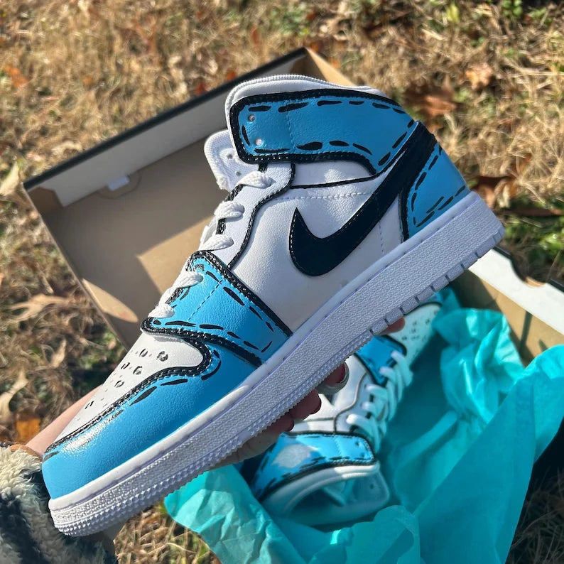 Custom Air Jordan 1 Baby Blue Cartoon Pattern