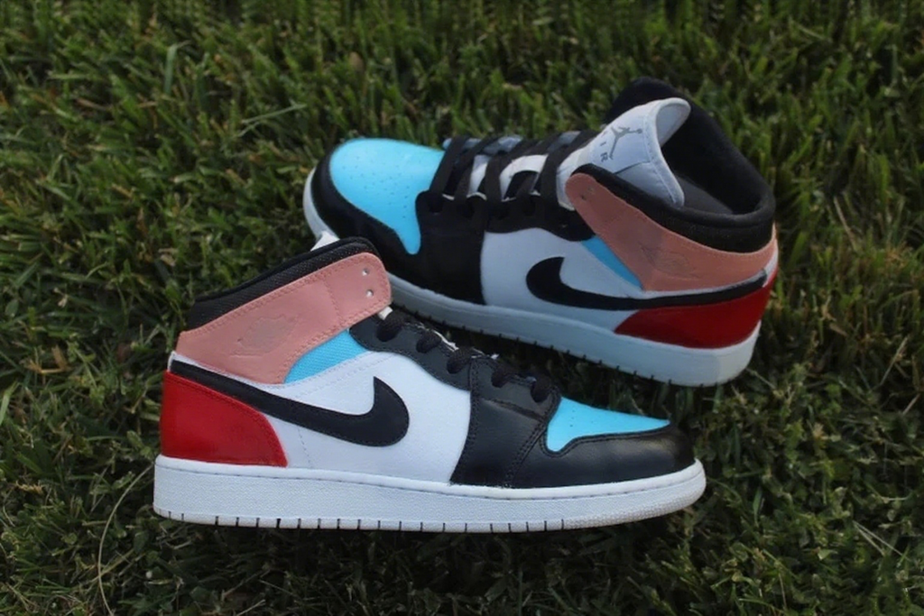 Custom Air Jordan 1 Baby Blue Pink Black Red Yellow Color - Blocked Style