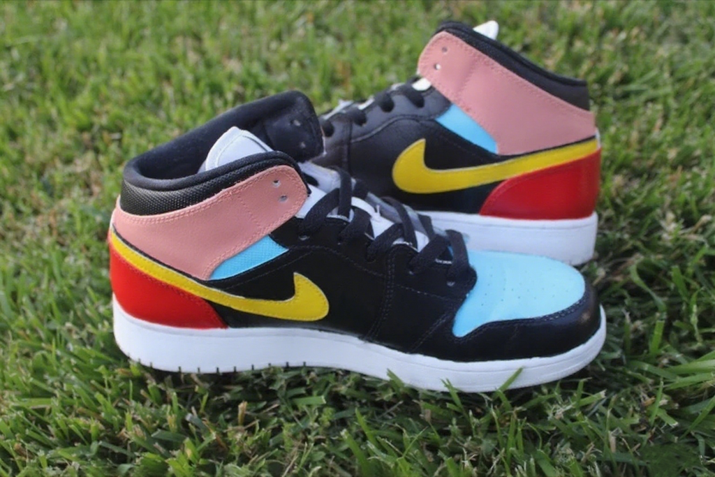 Custom Air Jordan 1 Baby Blue Pink Black Red Yellow Color - Blocked Style