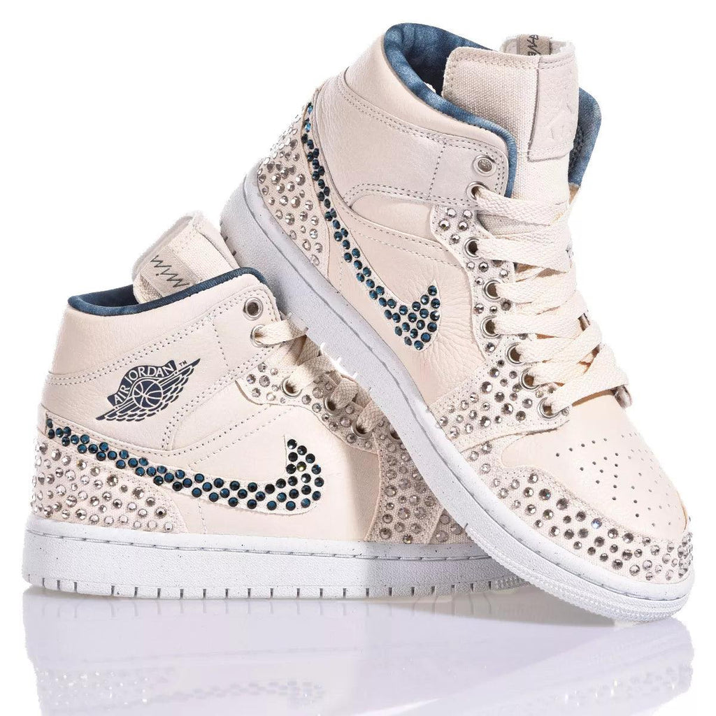 Custom Air Jordan 1 Beige With Rhinestones