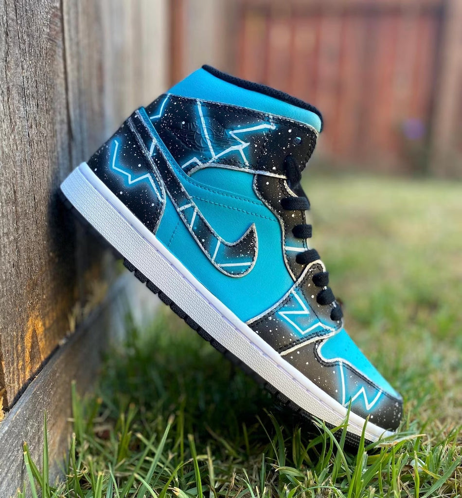 Custom Air Jordan 1 Black Teal Starry Pattern