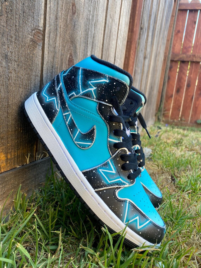 Custom Air Jordan 1 Black Teal Starry Pattern