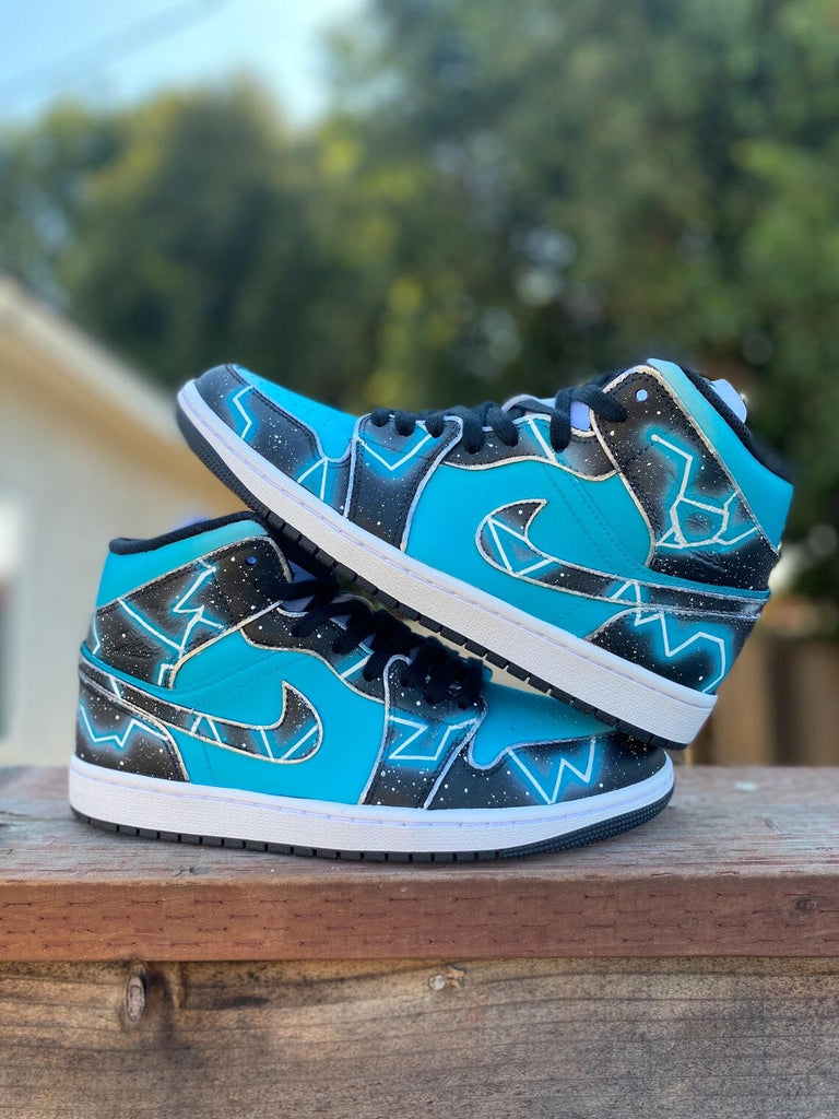 Custom Air Jordan 1 Black Teal Starry Pattern