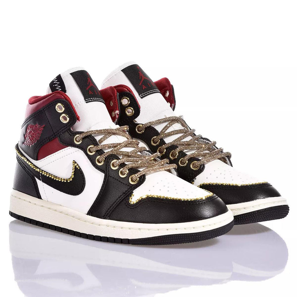 Custom Air Jordan 1 Black White Red With Gold Accents