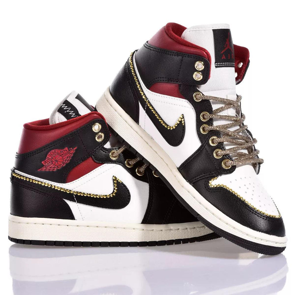 Custom Air Jordan 1 Black White Red With Gold Accents