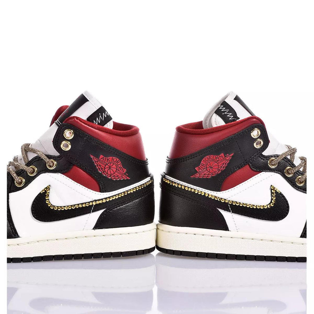 Custom Air Jordan 1 Black White Red With Gold Accents