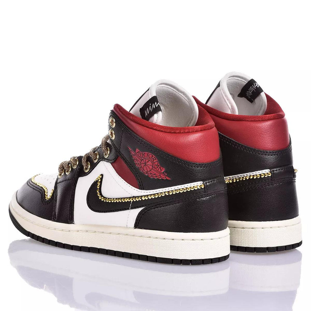 Custom Air Jordan 1 Black White Red With Gold Accents