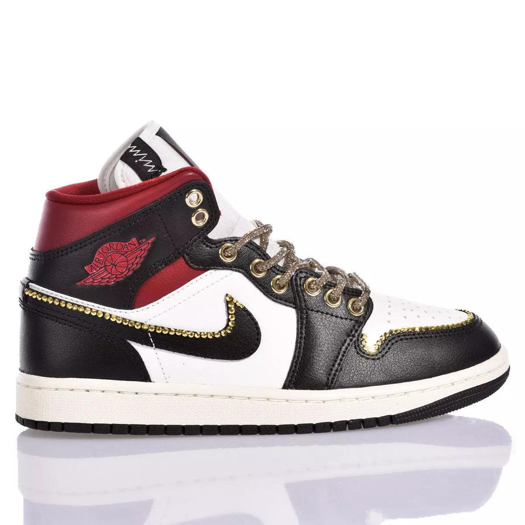 Custom Air Jordan 1 Black White Red With Gold Accents