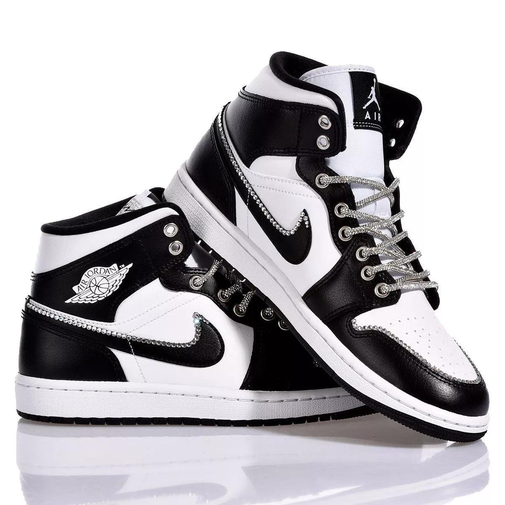 Custom Air Jordan 1 Black White With Rhinestones