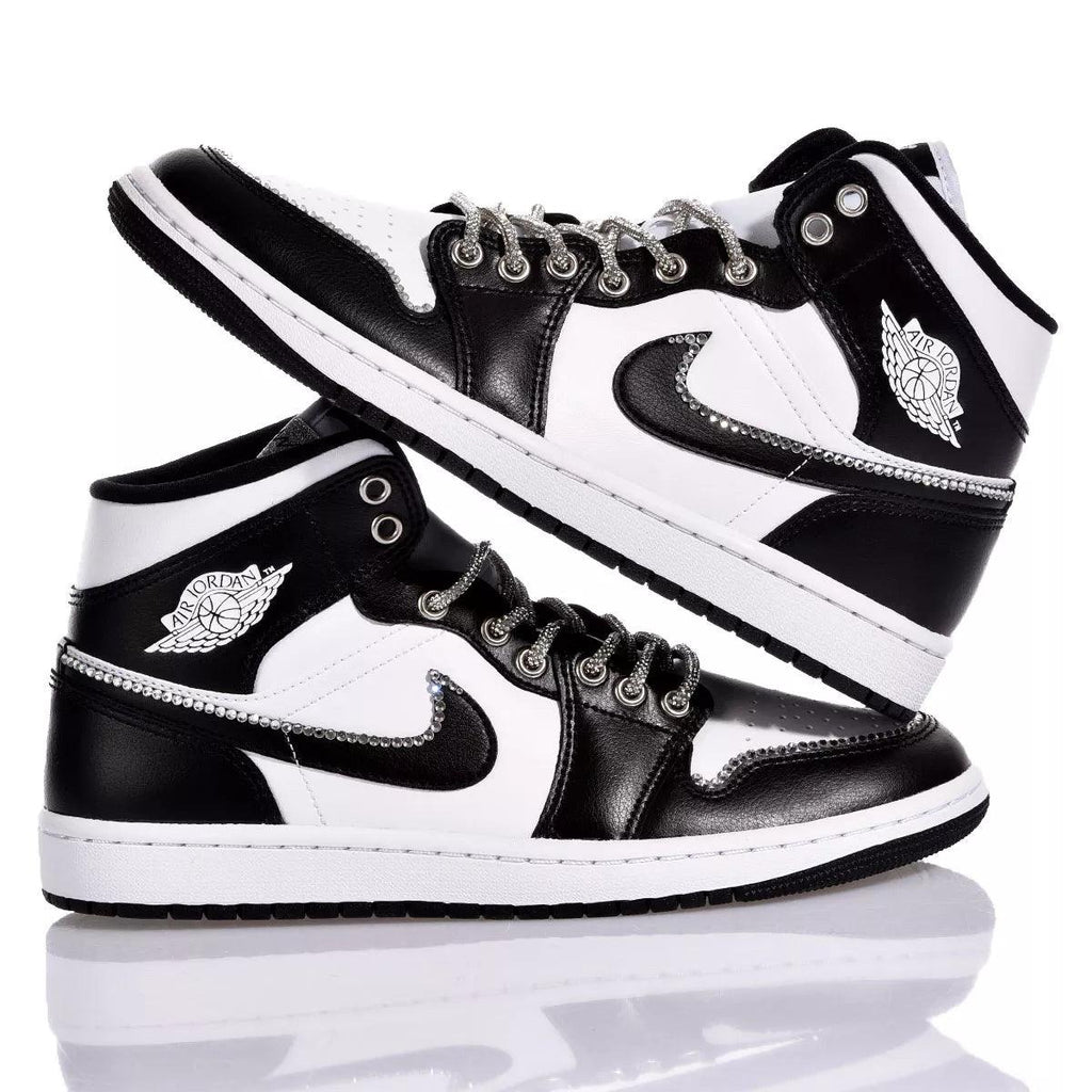 Custom Air Jordan 1 Black White With Rhinestones