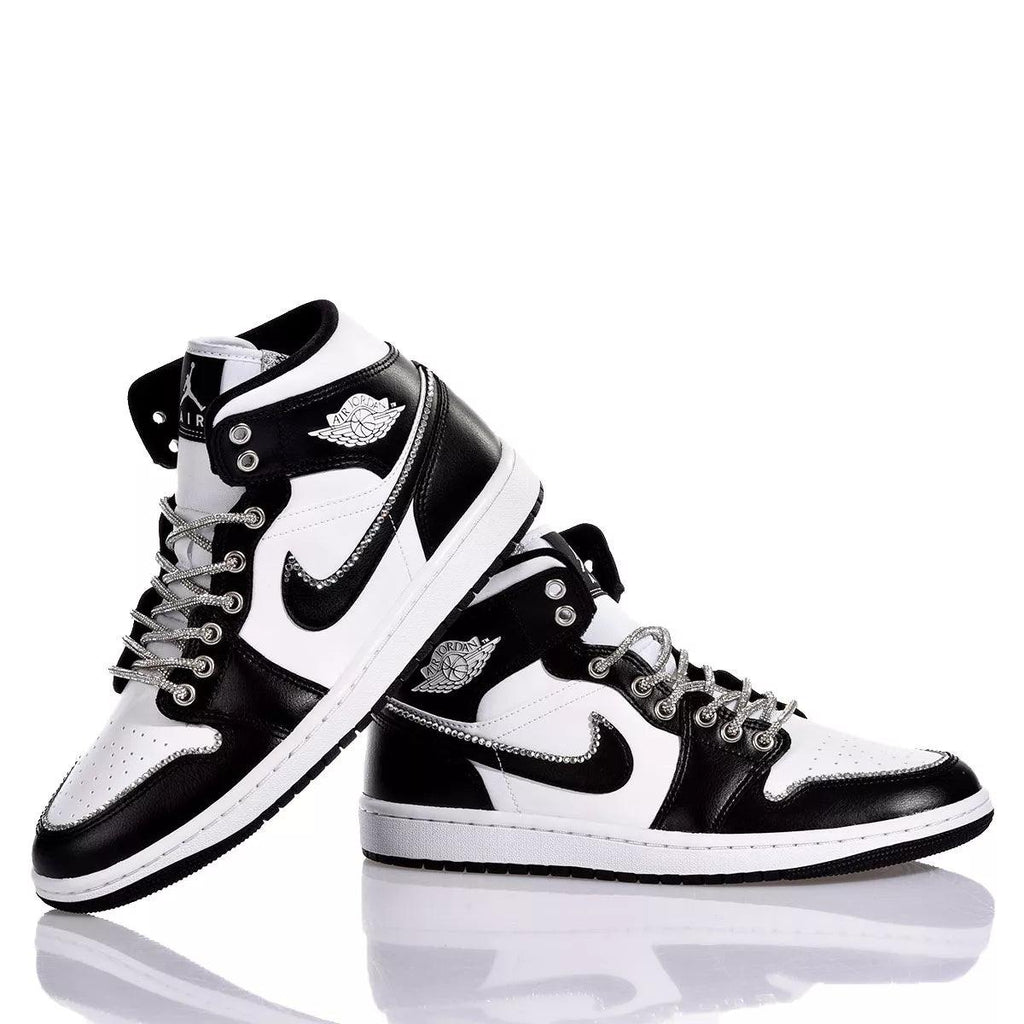 Custom Air Jordan 1 Black White With Rhinestones