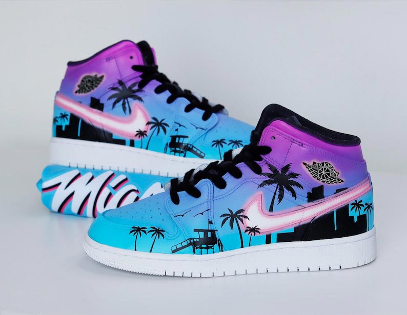 Custom Air Jordan 1 Blue Purple With Palm Tree Pattern