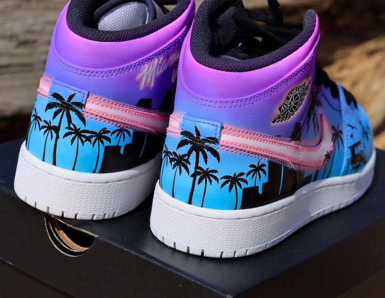 Custom Air Jordan 1 Blue Purple With Palm Tree Pattern
