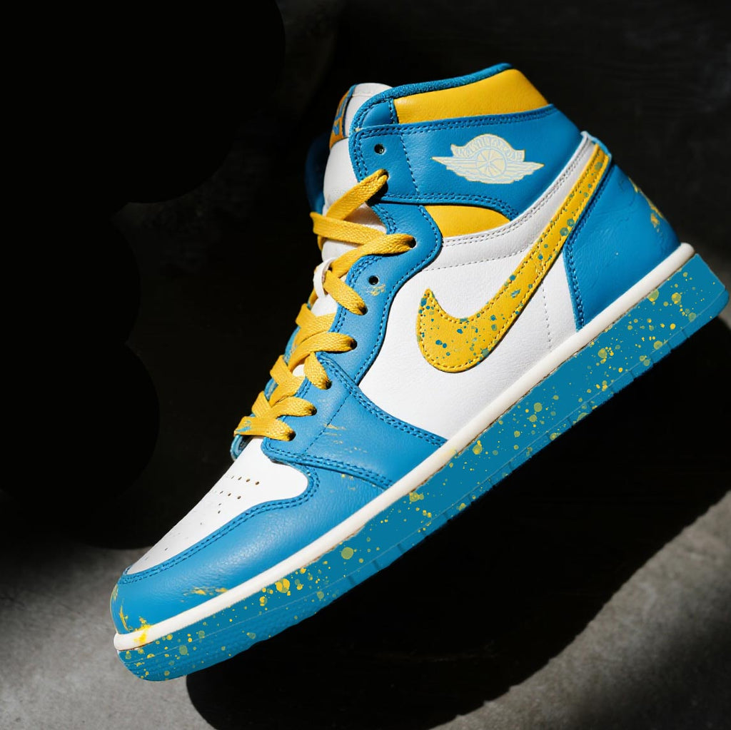 Custom Air Jordan 1 Blue Yellow Splatter Design