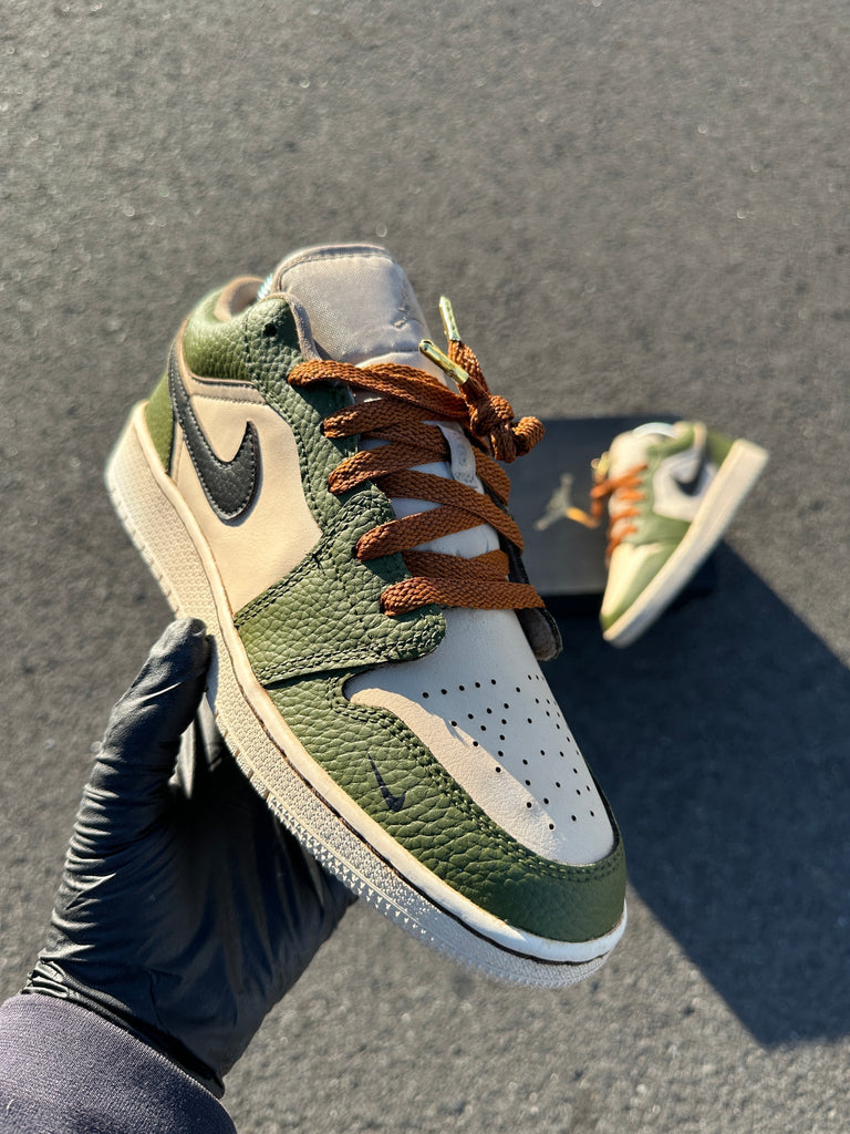 Custom Air Jordan 1 Green Beige With Brown Laces