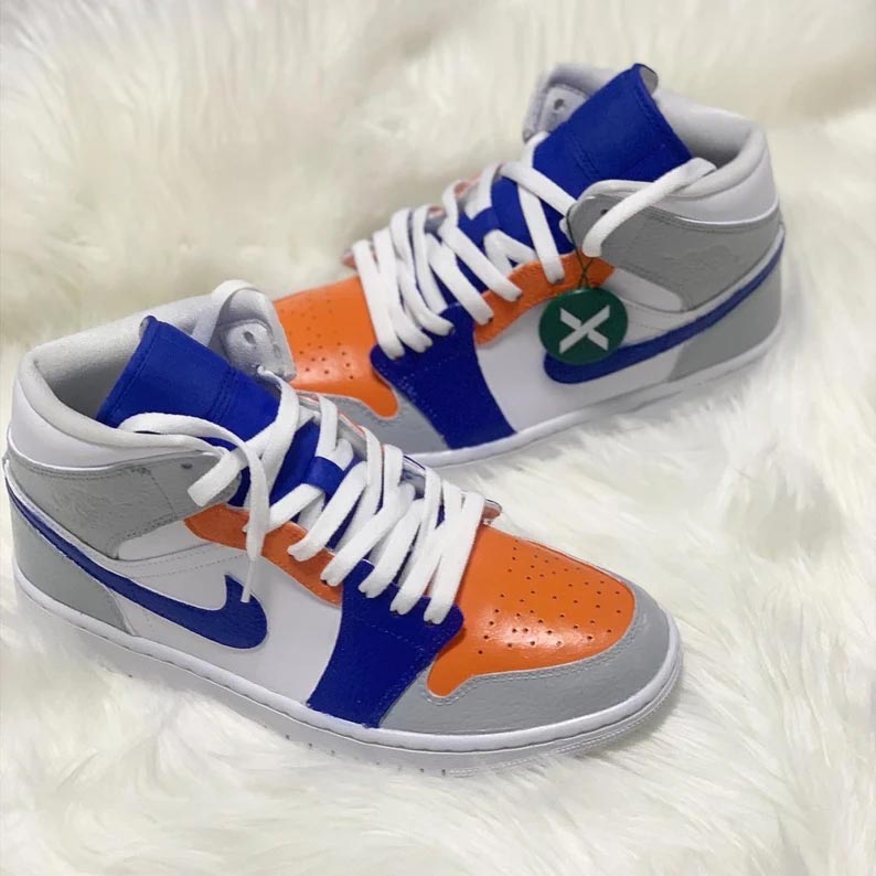 Custom Air Jordan 1 Grey White Blue Orange