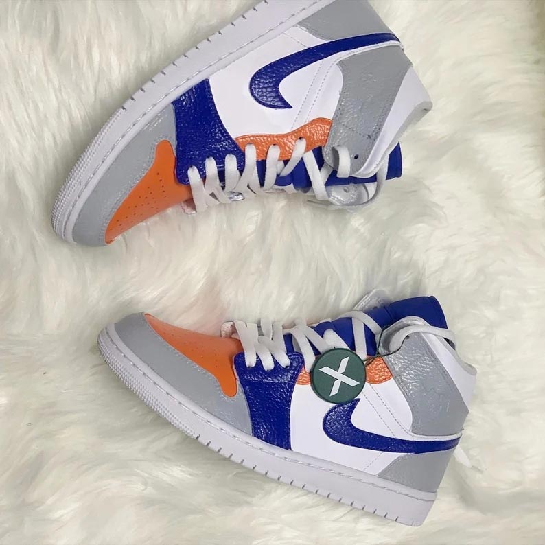 Custom Air Jordan 1 Grey White Blue Orange