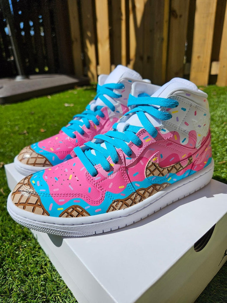 Custom Air Jordan 1 Pink Blue With Ice - Cream Cartoon