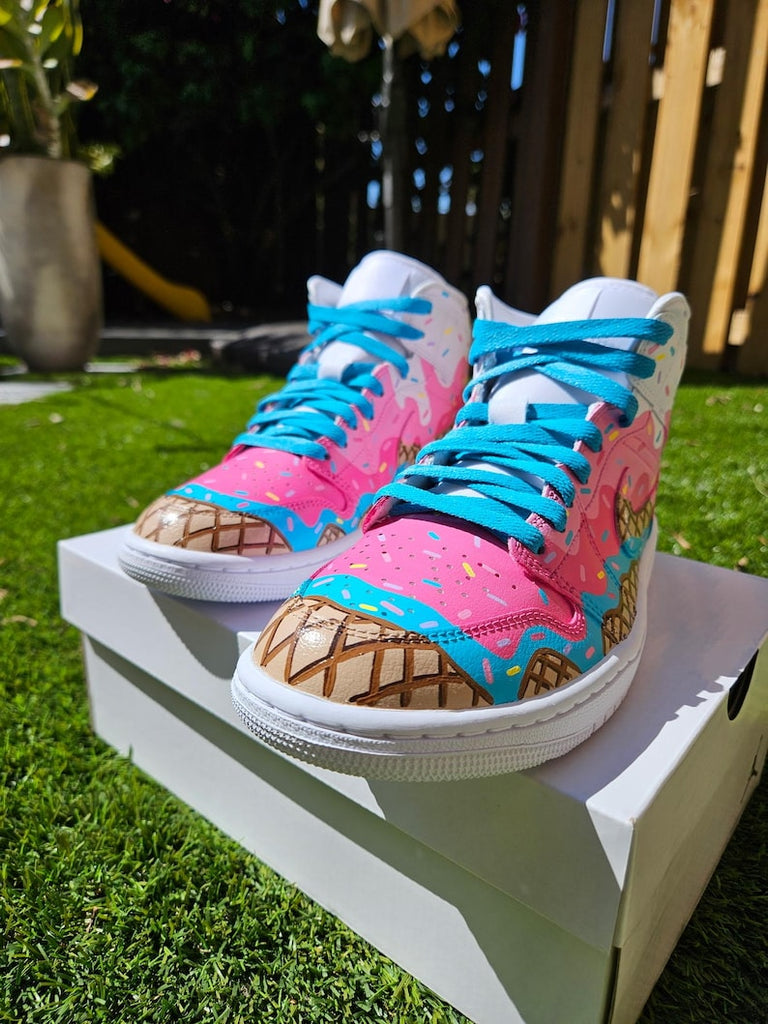 Custom Air Jordan 1 Pink Blue With Ice - Cream Cartoon