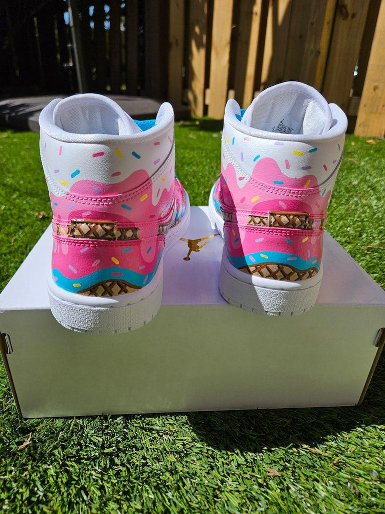 Custom Air Jordan 1 Pink Blue With Ice - Cream Cartoon