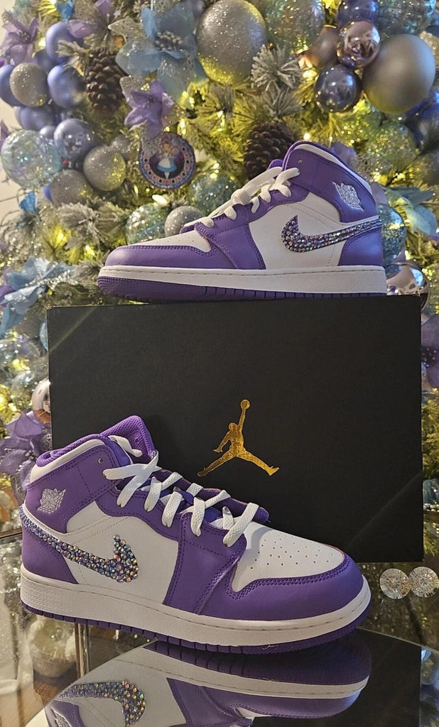 Custom Air Jordan 1 Purple White With Rhinestone