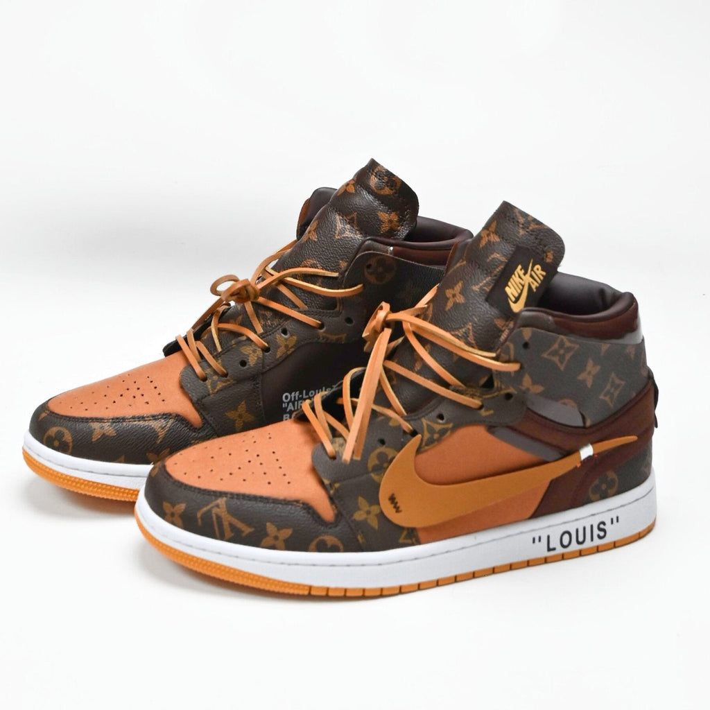 Custom Air Jordan 1 Travis Scott Brown And Orange With LV Pattern