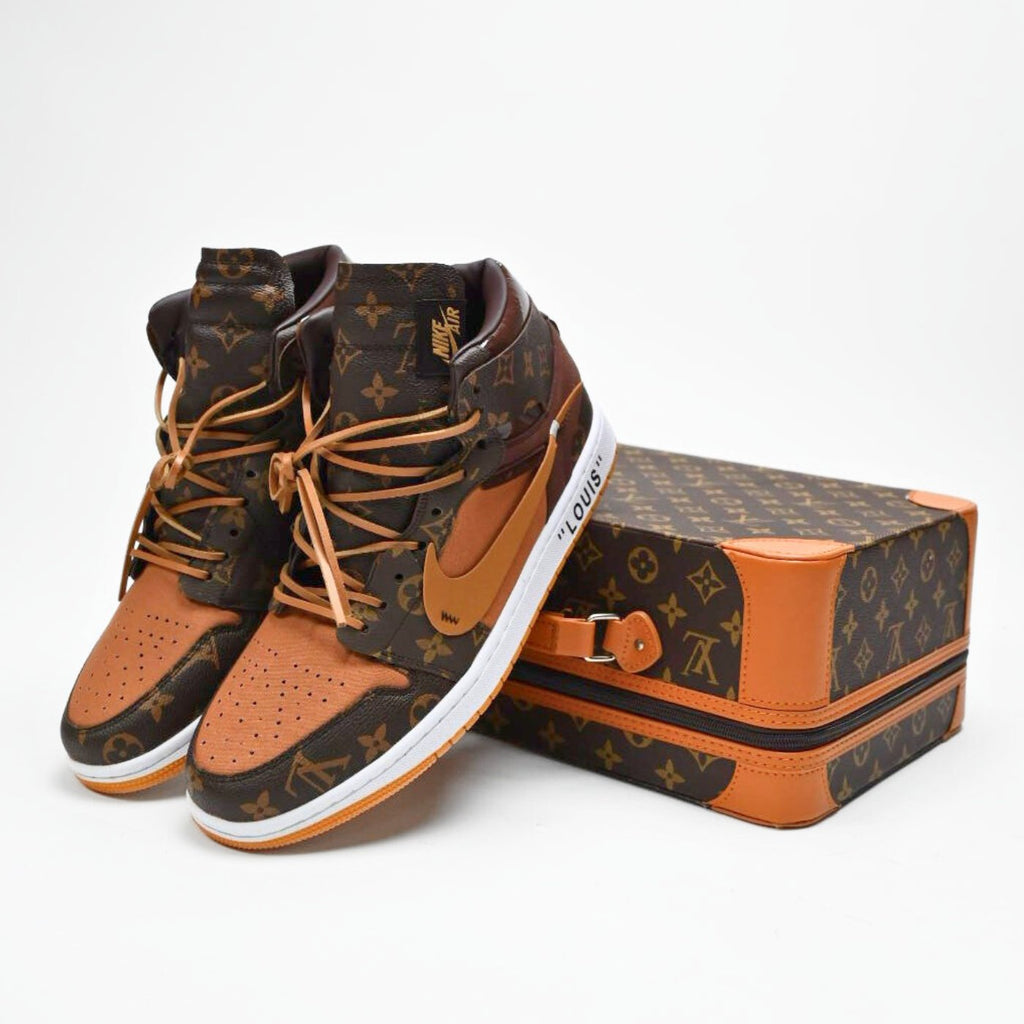 Custom Air Jordan 1 Travis Scott Brown And Orange With LV Pattern