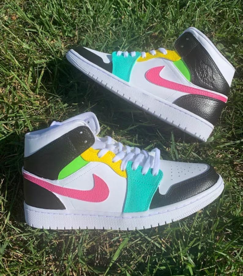 Custom Air Jordan 1 White Black Multicolor Pink Swoosh