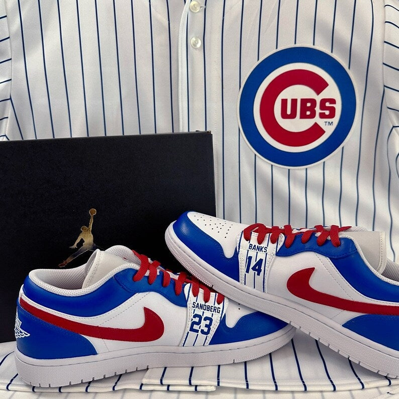 Custom Air Jordan 1 White Blue Red Cubs Theme