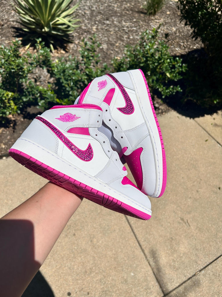 Custom Air Jordan 1 White Hot Pink With Rhinestones