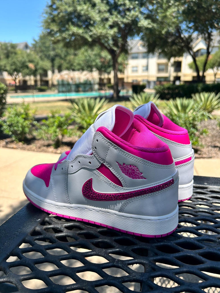 Custom Air Jordan 1 White Hot Pink With Rhinestones