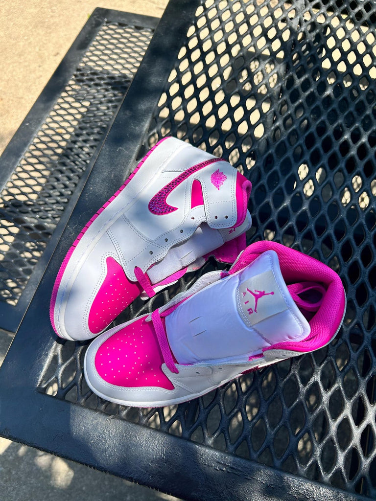 Custom Air Jordan 1 White Hot Pink With Rhinestones