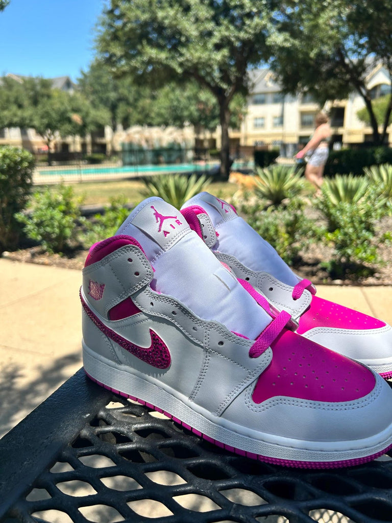 Custom Air Jordan 1 White Hot Pink With Rhinestones