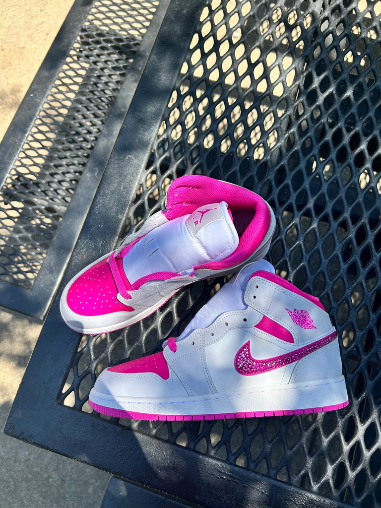 Custom Air Jordan 1 White Hot Pink With Rhinestones