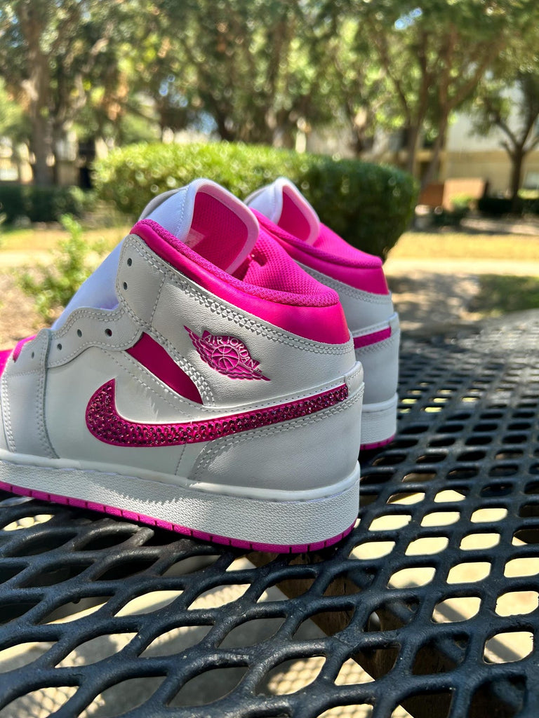 Custom Air Jordan 1 White Hot Pink With Rhinestones